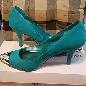 Heels sliver and mermaid teal